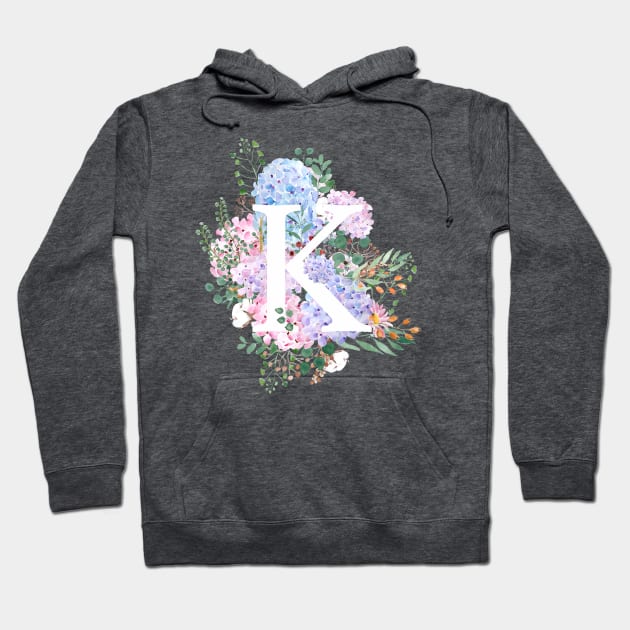 botanical monogram alphabet K hydrangea flowers Hoodie by colorandcolor